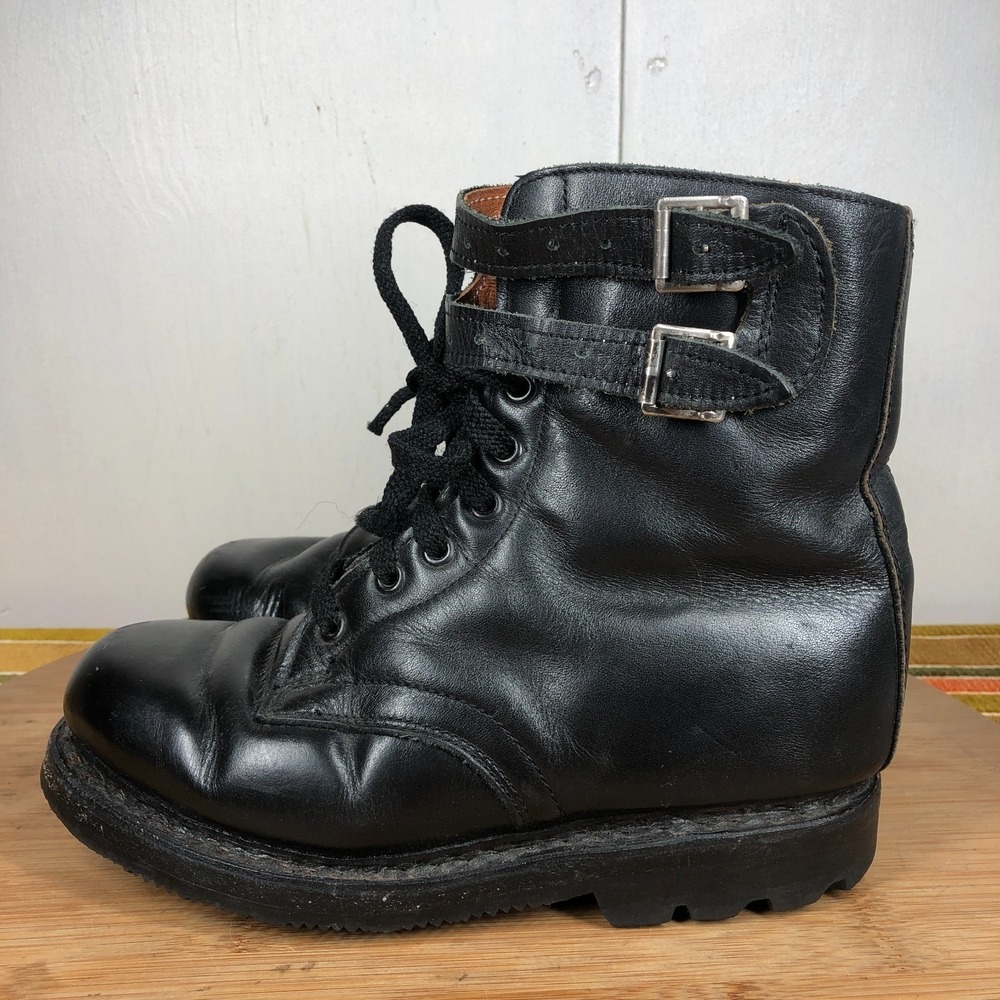 Vintage Military Combat Boots Womens 7 Austrian Double Buckle Black Lined